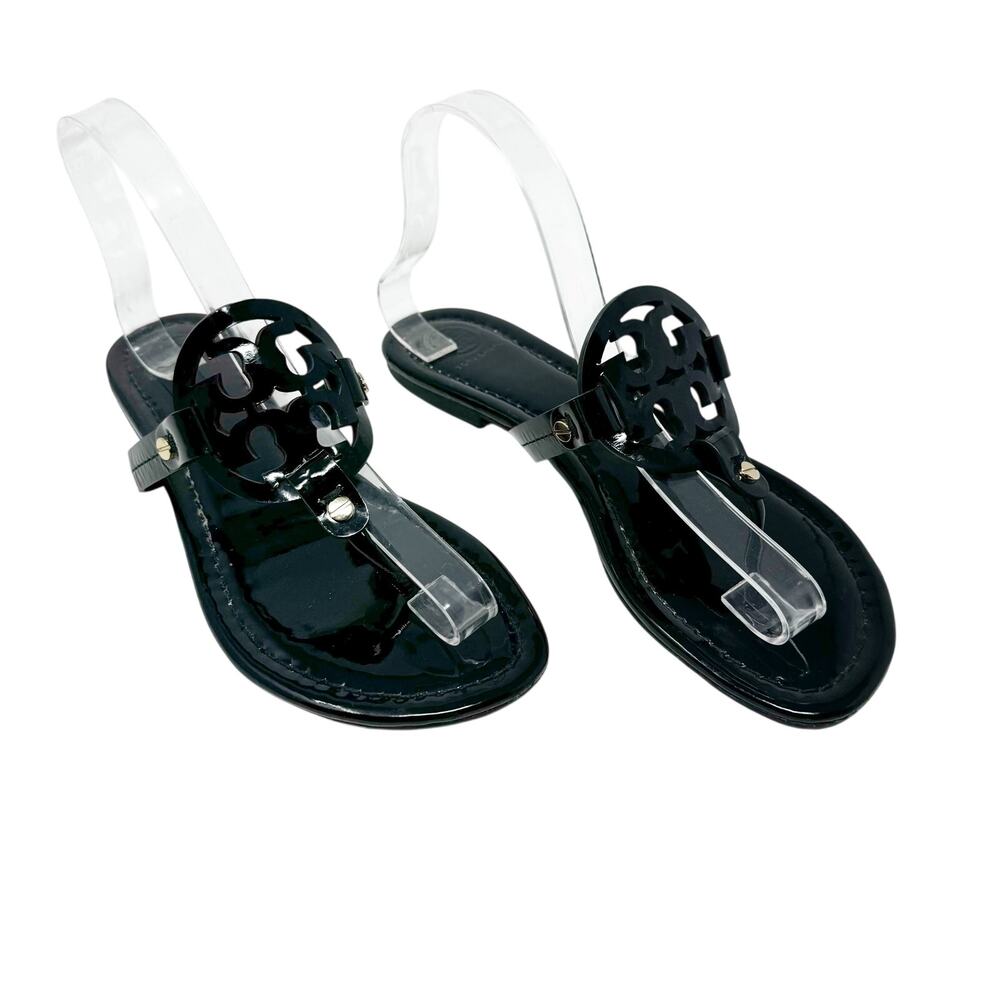TORY BURCH Black Patent Leather Miller Classic Designer Logo Sandals Size 8.5